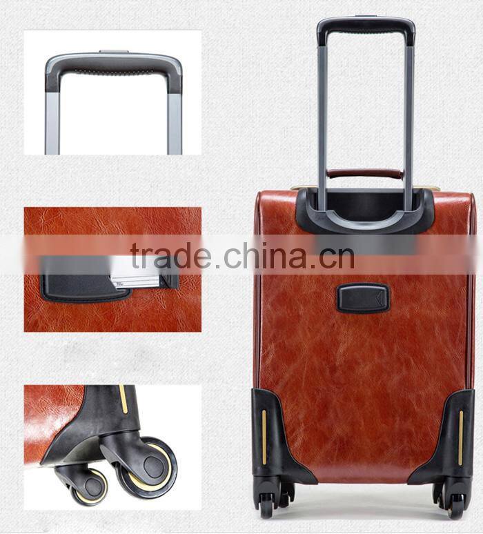 2015 hot selling PU travel luggage spinner trolley luggage bag with removable wheels