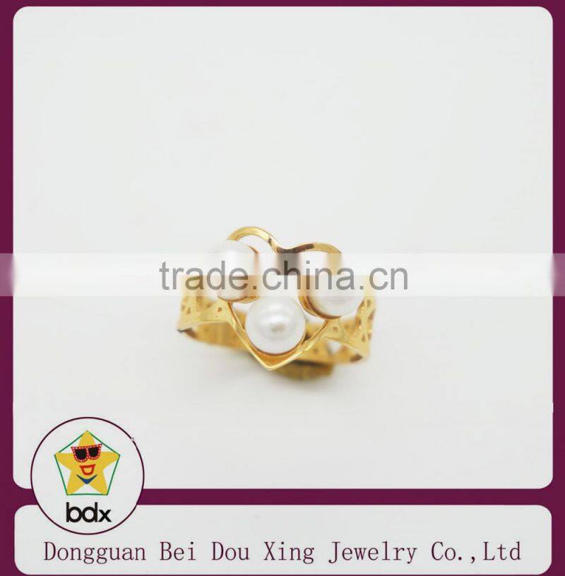 2015 three preal with gold plated heart shape stainless steel rings