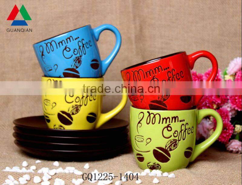 225ml black and whtite stoneware tea cup and saucer with decals