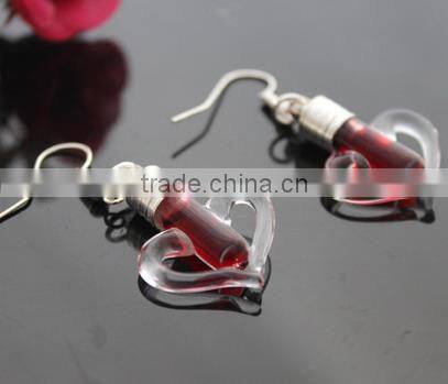 6mm transparent glass bottle silver plated bail chili heart peach shaped perfume vial pendant for earrings wish charm DIY gift