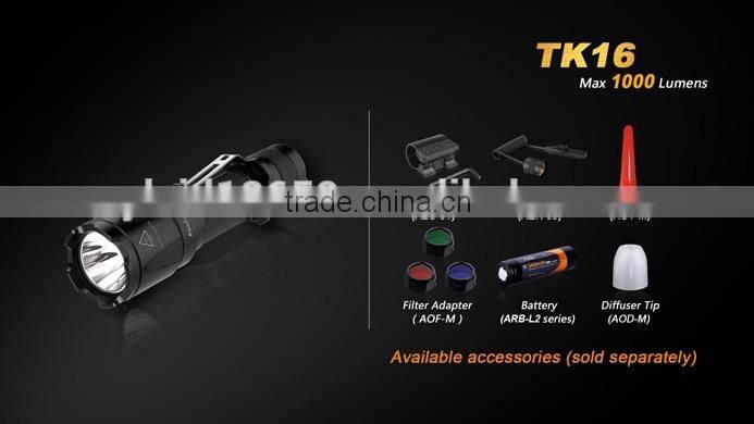 Fenix TK16 dual tactical tail switch 1000 lumen rechargeable tactical flashlight