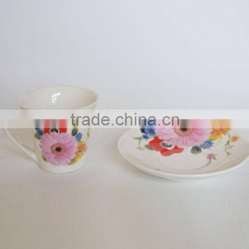 Ceramic mug and saucer for coffee or tea