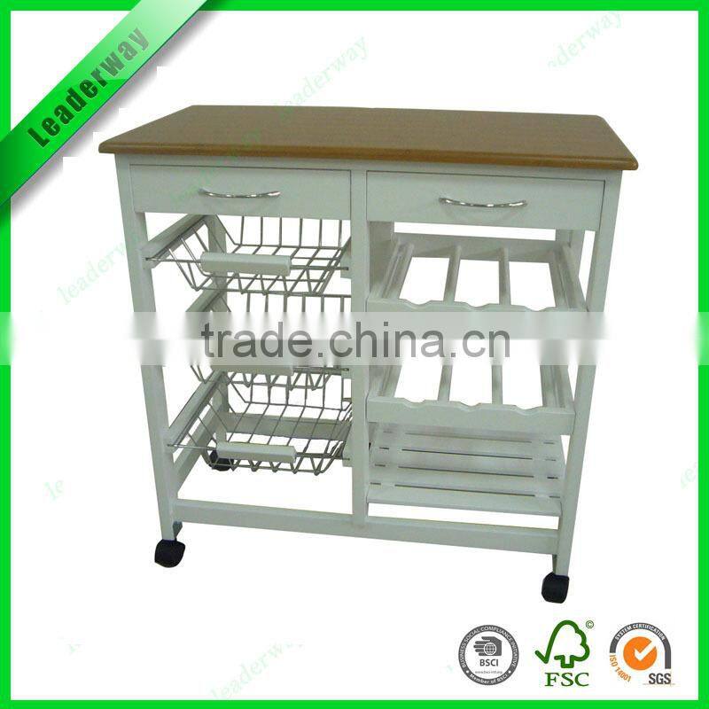 Modern design space saving foldable wooden service trolley for food