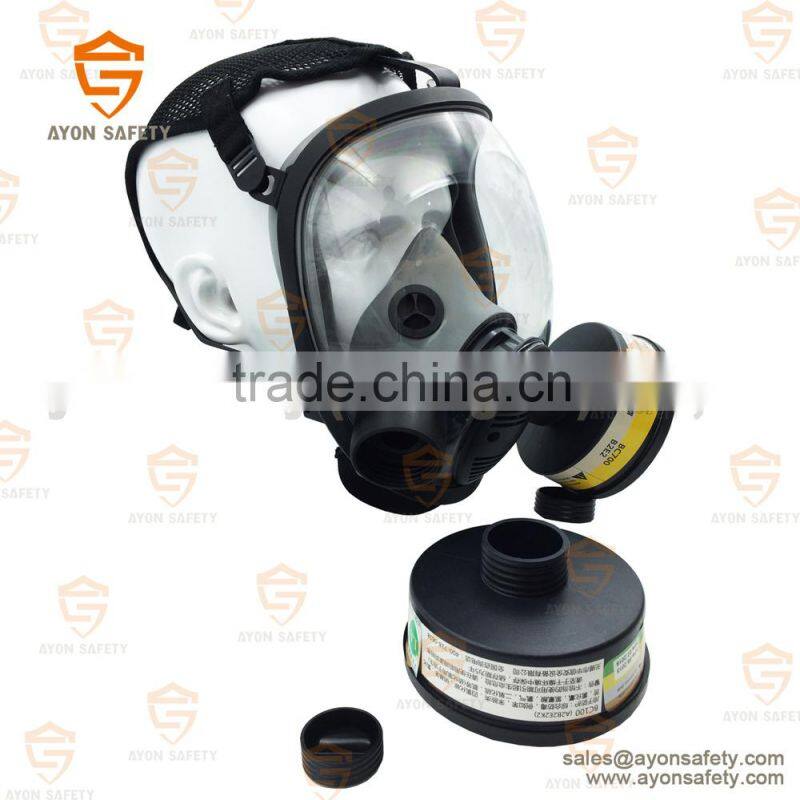 Black Spherical full face gas mask with EN148 single/double connector-Ayonsafety