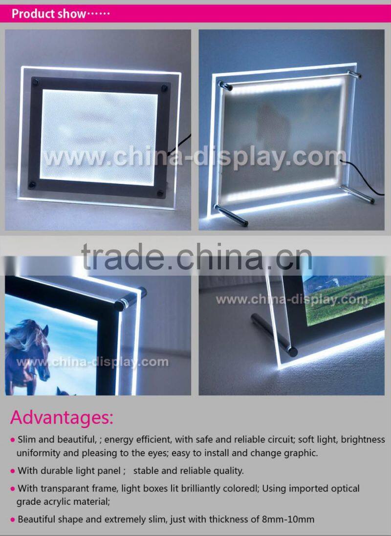 Slim-line illuminated desktop sign holder led picture frame
