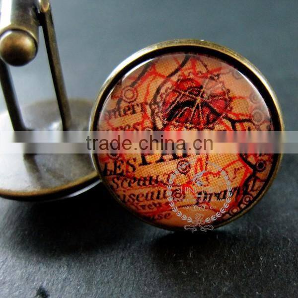 20mm vintage style antiqued bronze Paris old map art collage glass cabochon round cufflinks fashion wedding cuff links 6600036