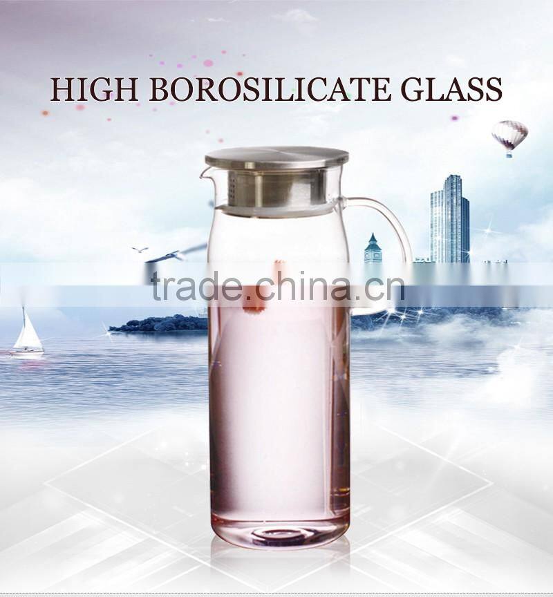 wholesale handmade 1300ml glass drinking water pot with handlewith lid