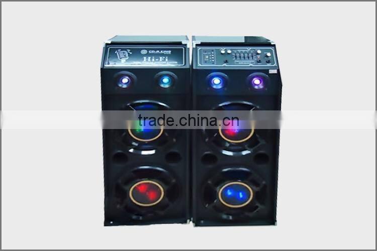 Dual 10inch Subwoofer 240W Karaoke Speaker Stereo Sound Speaker With Color Light Big Power Wooden Active Speaker