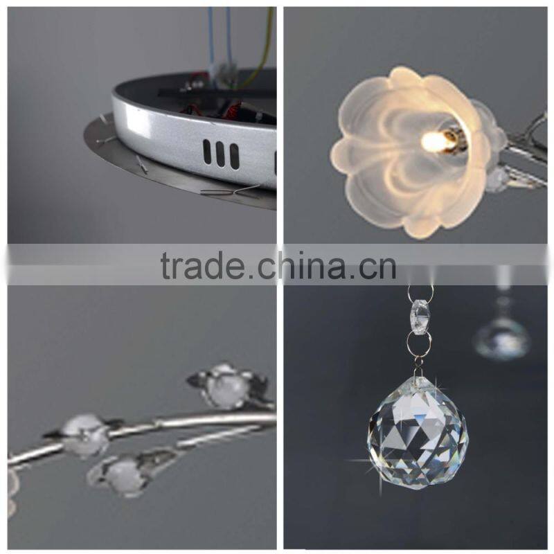2015 hot sale home decor bend pipe glass flower ceiling lamp with crystal decorations