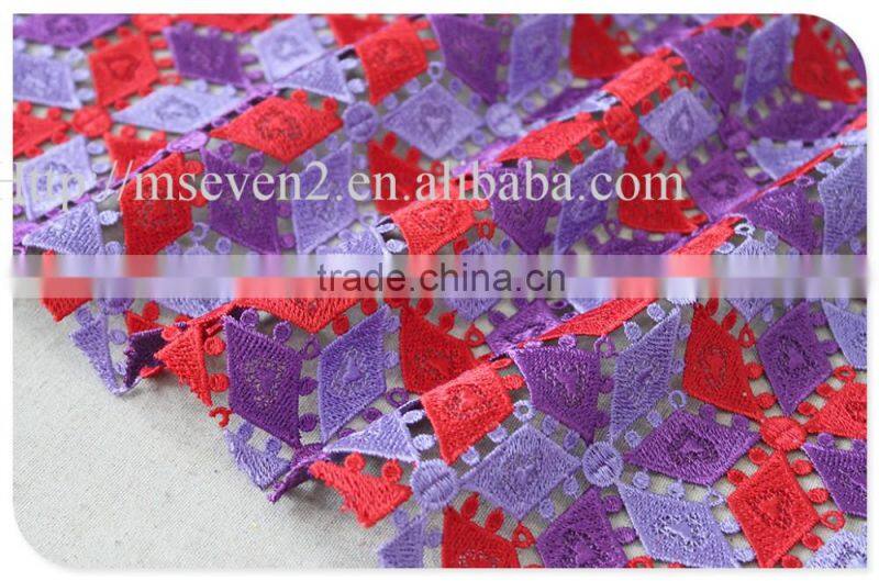 Fashional two colors plaid embroidery african french lace fabric water soluble