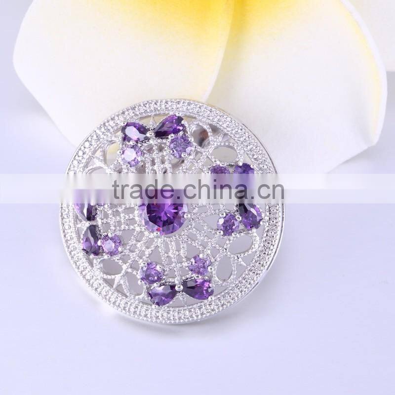 Hot sale purple crystal sliver plated rhinestone brooches for women ,flower shaped wedding brooches manufacturer