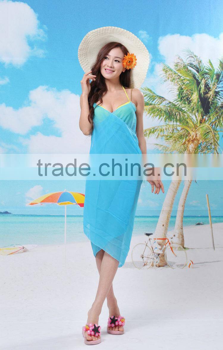 Cheap Chiffon Hot Sexy Girl Wrap Front Summer Cover Up Beach Dress Towel Swimwear