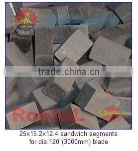 diamond 25x15.2x12.4 for dia.120"(3000mm) blade stone diamond sandwich segments --SGMT13