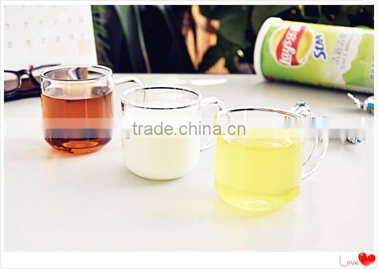 80ml Mini Straight Round Shaped Clear Glass Material Empty Cup with Handle/ Tea Glass Cup with Handle for Drinks