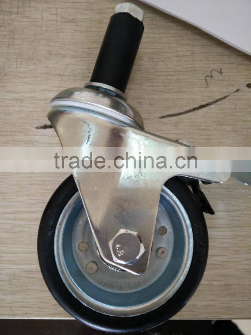 Swivel plate mount locking brake rubber caster wheels