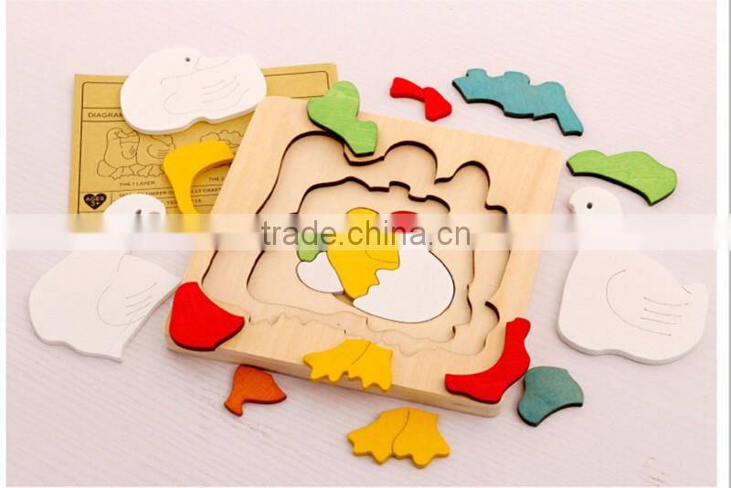 Wooden toy colorful jigsaw puzzles multi layer story puzzles educational puzzle for preschool children