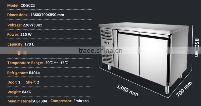 2 Door Stainless Steel Chest Chiller Kitchen Equipments
