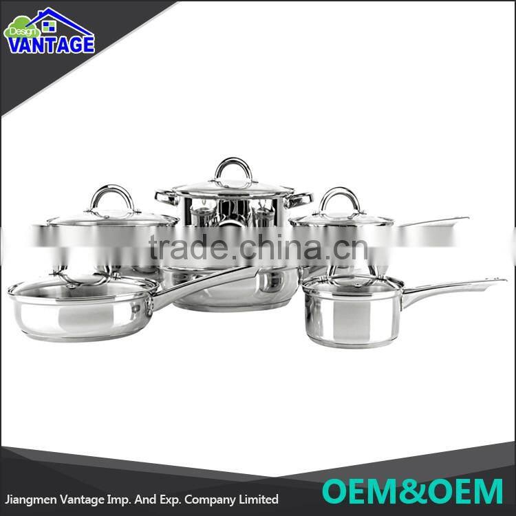 High quality cooking pot 12pcs cookware sets stainless steel utensils with glass lid