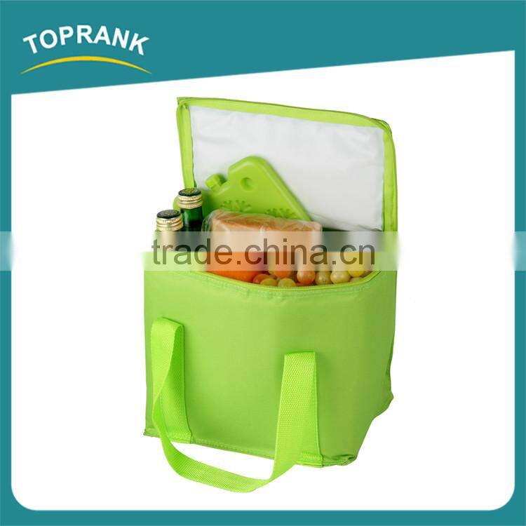 Custom color promotional foldable insulated frozen whole foods cooler bag with ice brick
