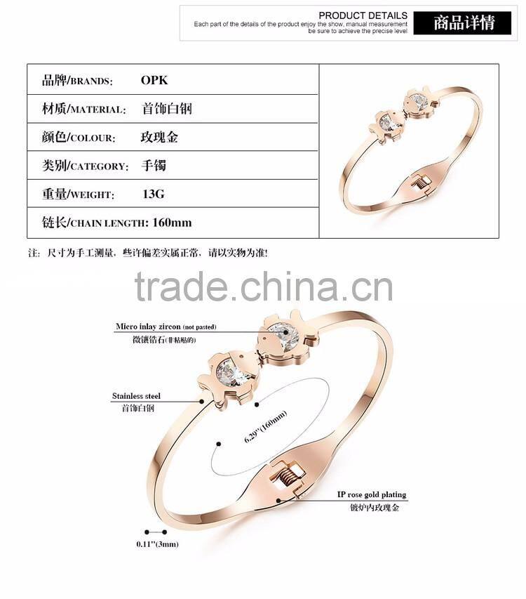 Fashion Bracelets Titanium Steel Rose Gold Tone Diamond Charm Bracelet For Women