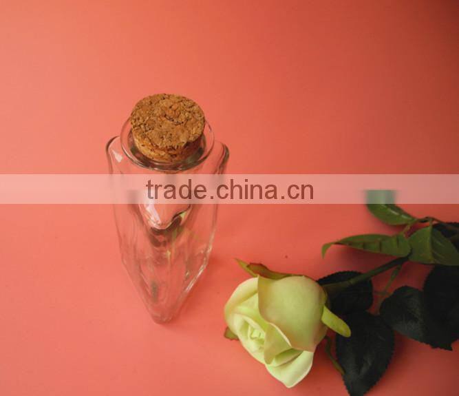 novely triangle shape glass storage bottle with cork