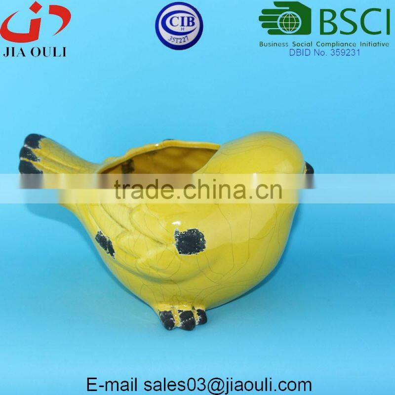 BSCI Audit Factory Antique ceramic yellow bird, animal planter pot bird flower pot
