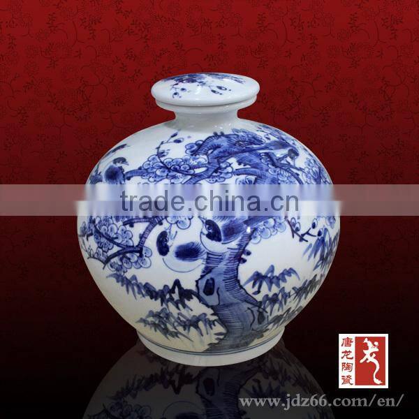 2.5L Blue and white porcelain handpainted tree unique wine bottles for 2016 new year