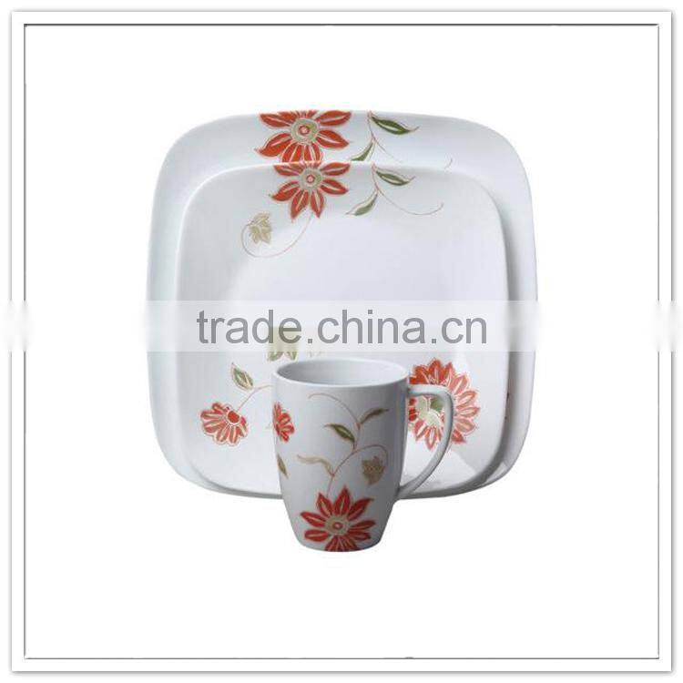 Factory price 3pcs square white printing sunflower dubai exclusive unbreakable dinnerware set