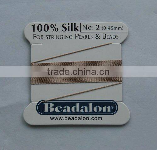 wholesale 0.7mm beige bead 100% silk threading cord with needle attached