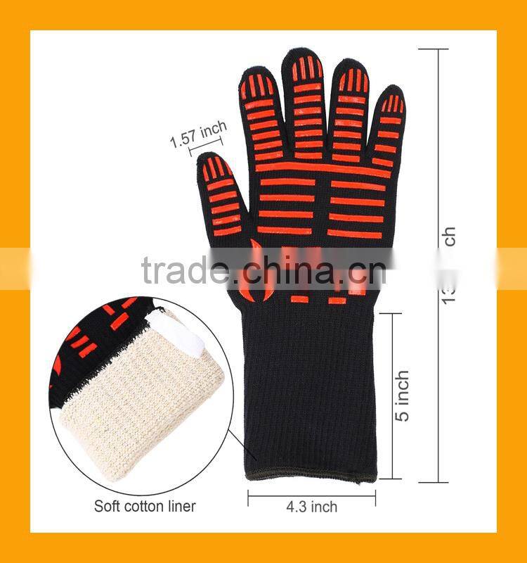 Professional Indoor Outdoor Kitchen Gloves,Premium Insulated & Silicone Lined Aramid Fiber Fire Proof Gloves