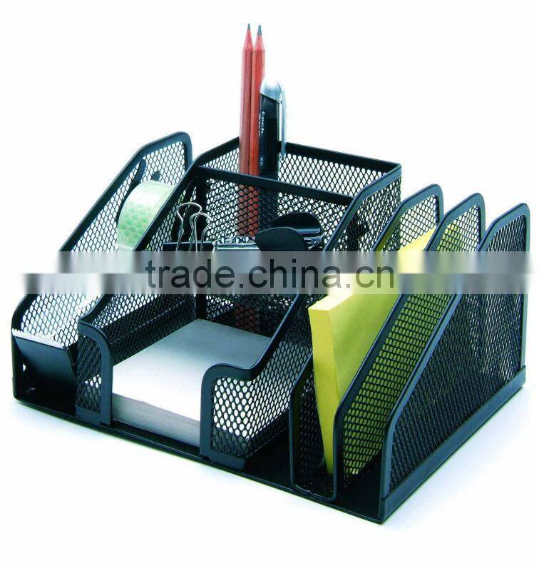 5 divided compartment silver metal mesh multifunction desk organizer