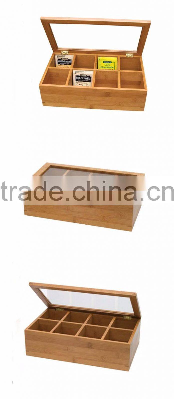 Wholesale Handmade 8 Compartment gift bamboo tea bag box