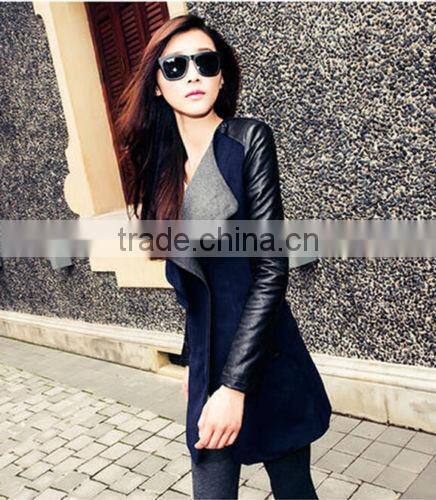 Winter Womens Long Warm PU Leather Sleeve Jacket Coat Parka Trench Windbreaker