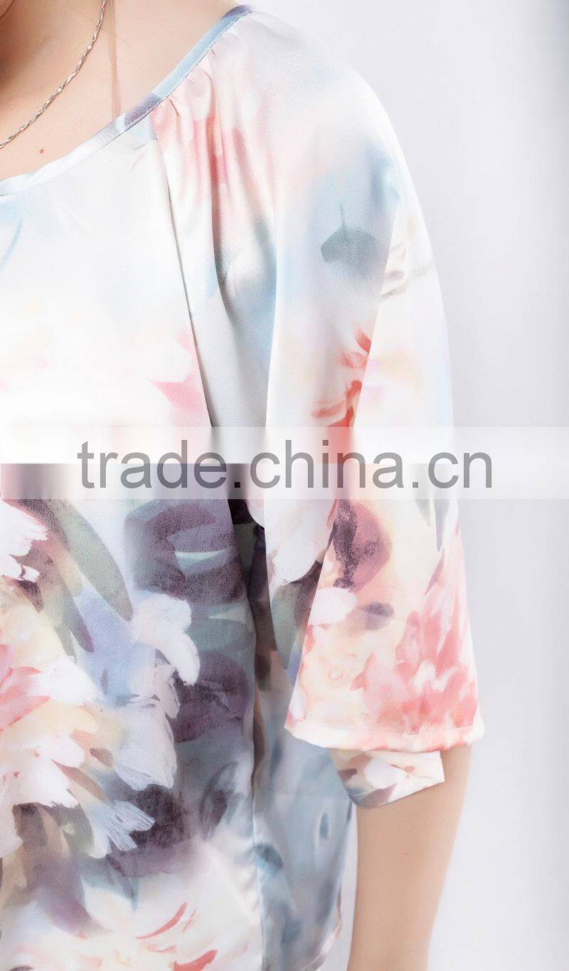 2015 Charming summer crew neck elbow-length sleeve floral casual women dress