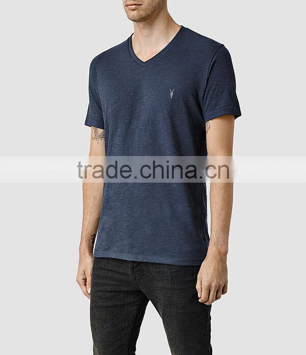 2016 high quality colored cotton blank v-neck t-shirt for man