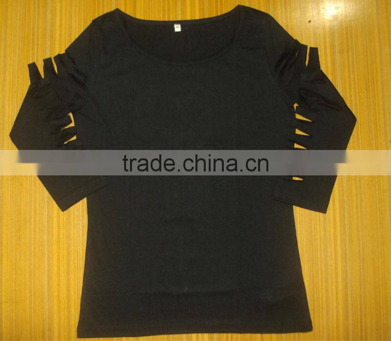 Laser cut women t shirt, latest design fashionable ladies t-shirts
