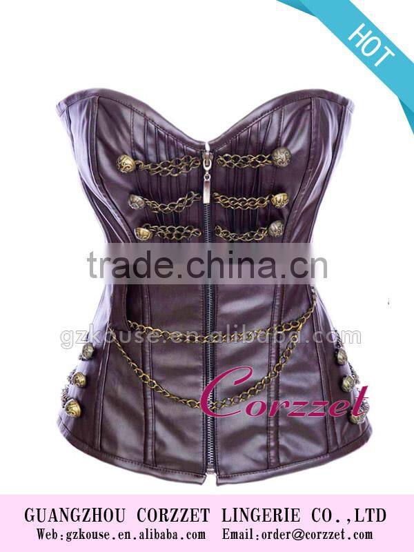 Leather Zipper Overbust Chain Girdle Classical Corset