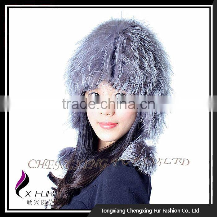 CX-C-114 Wholesale 2016 Good Quality Windproof In Stock Silver Fox Fur Hat