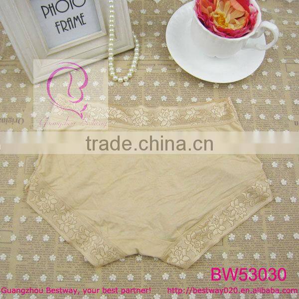 Ladies sexy high cut panties bamboo fabric solid color knicker panties with floral side