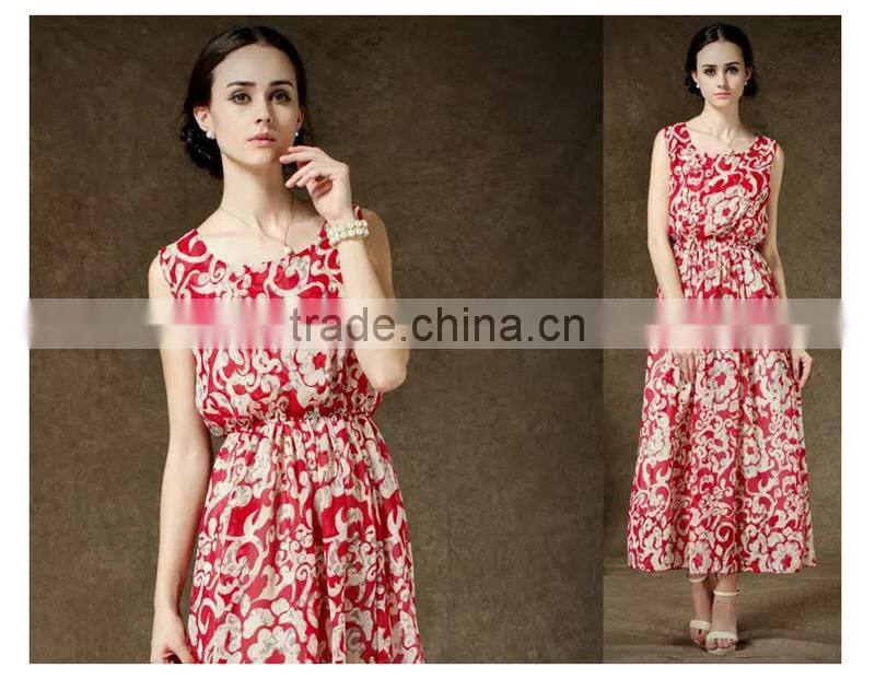 2017 brand New Summer Women Sleeveless Floral Print maxi Long Dresses beach dress