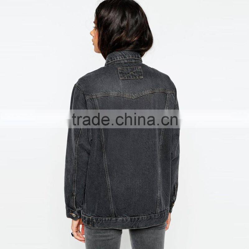 black plain denim jacket women cheap factory price in bulk