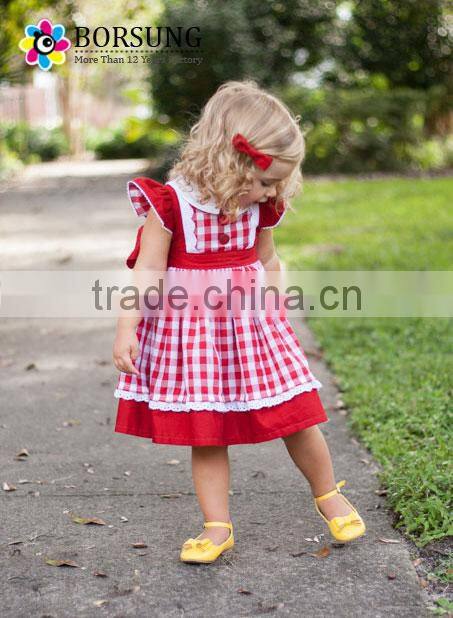 2017 children frocks designs girls angle sleeve lace plaid christmas party dresses