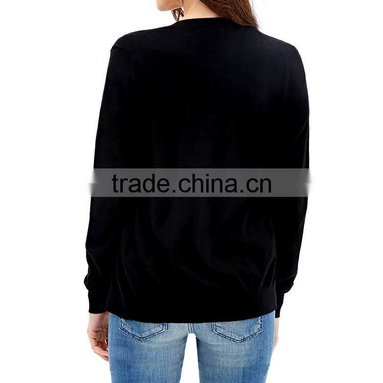 new arrival long sleeve loose style cotton button up black cardigan women