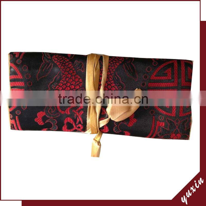 Blck Silky jewelry roll or cosmetic roll travel pouch organizer JR009