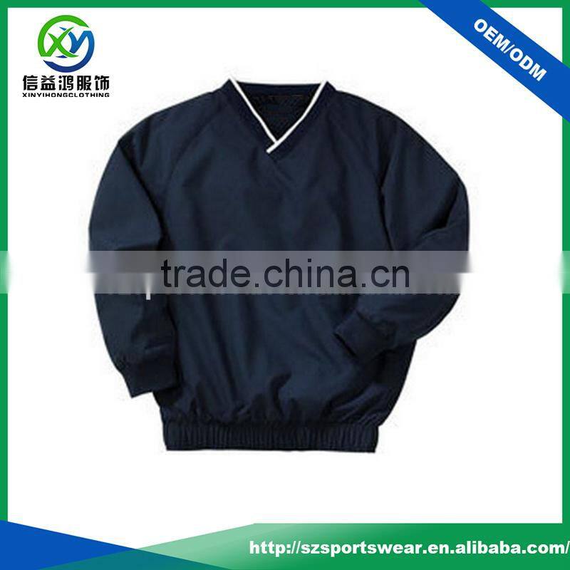 100% Navy blue color nylon fabric V neck jacket with custom logo for men
