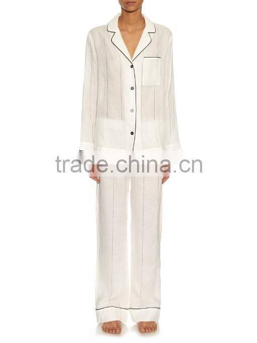 Long sleeve/pants sexy nighty design liner fabric pajamas ladies suit deisgns