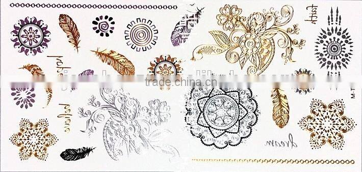 2015 hot sale gold and silver flash tattoo sticker