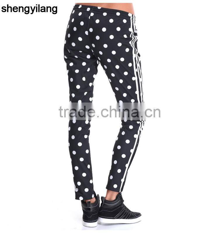 2016 most fashion jogger pants with side cuff zips women 100% Polyester dot track pants fit