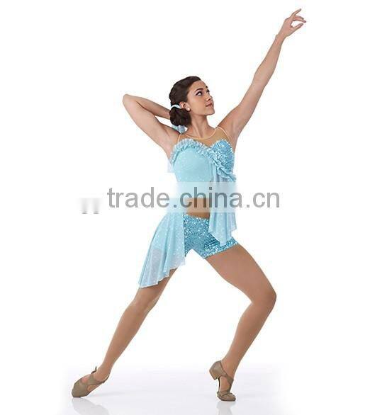 2016 - water blue dress with shorts teen lyrical Girl's sequin lycrial fairy ballet dance dress