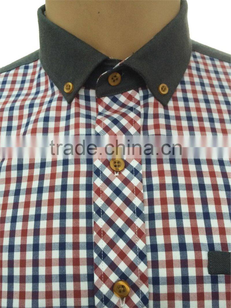 latest design Twill checked with folder pocket contrast casual men's shirt